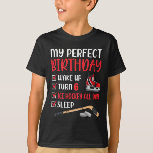 6 års Gamla ishockey Födelsedagsfest 6e Boy Bday T Shirt