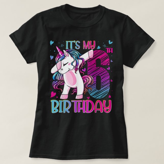 6 års Gamla Unicorn Dabbing 6e Birthday Girl Unic T Shirt (Design framsida)
