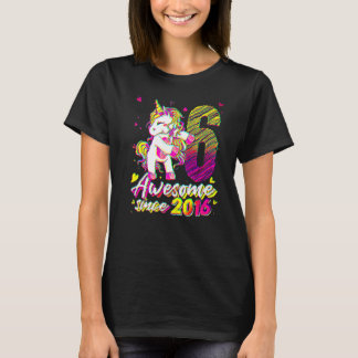 6 års Gamla Unicorn Flossing 6e Birthday Girl Un T Shirt