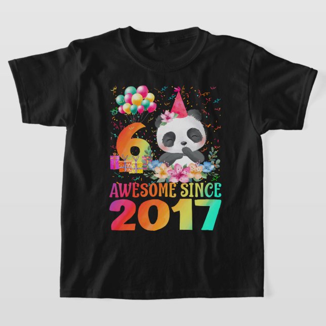 6 års gammal 6e-födelsedagsflicka i Panda Unicorn  T Shirt (Laydown)