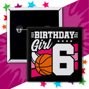 6 års gammal basketboll Party 6e Birthday Girl Knapp