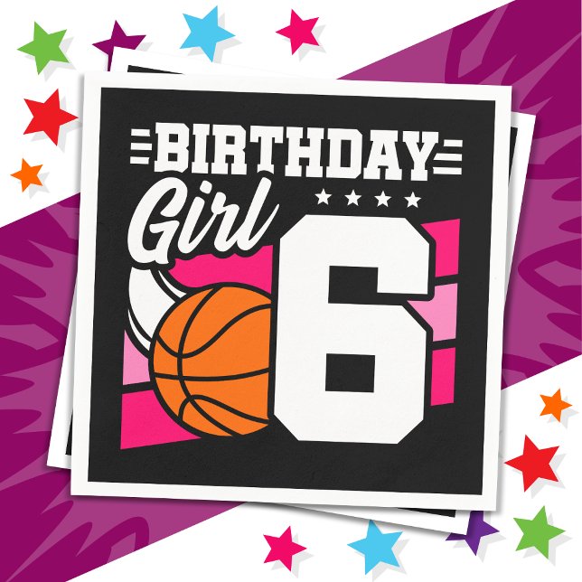 6 års gammal basketboll Party 6e Birthday Girl Pappersservett (Skapare uppladdad)