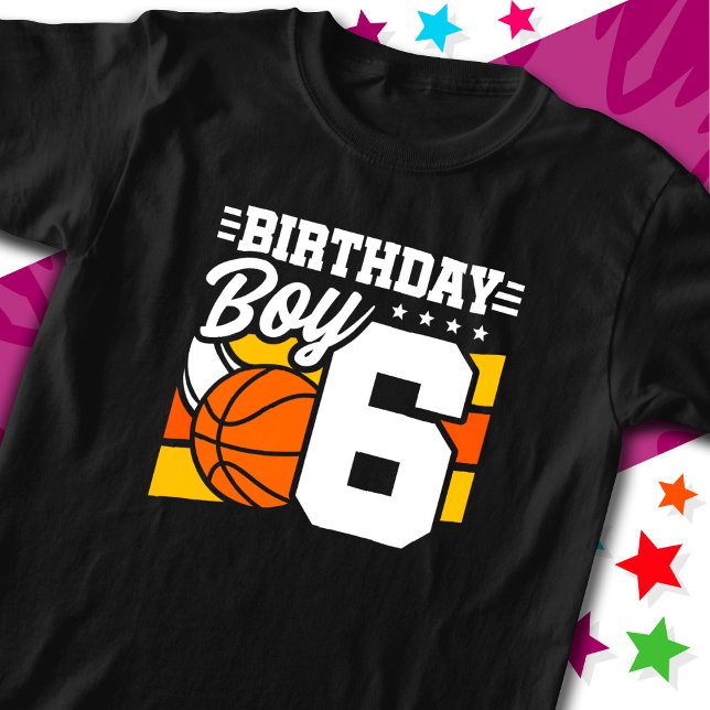 6 års gammal basketboll Party Theme 6e Birthday Bo T Shirt (Skapare uppladdad)