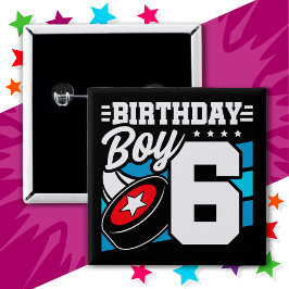 6 års gammal Hockey Party Theme 6e Birthday Boy Knapp