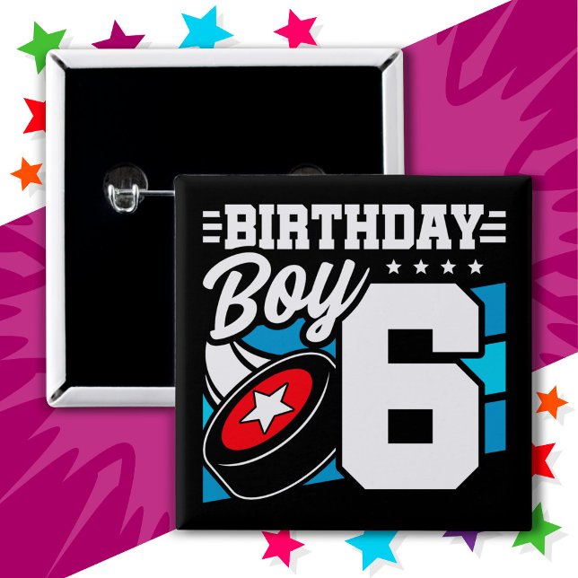 6 års gammal Hockey Party Theme 6e Birthday Boy Knapp (Skapare uppladdad)