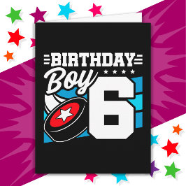 6 års gammal Hockey Party Theme 6e Birthday Boy Kort