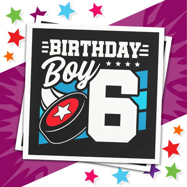 6 års gammal Hockey Party Theme 6e Birthday Boy Pappersservett (Skapare uppladdad)