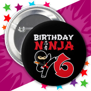6 års gammal Karate Ninja Party Kids 6e-födelsedag Knapp