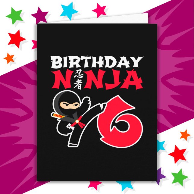 6 års gammal Karate Ninja Party Kids 6e-födelsedag Kort (Skapare uppladdad)