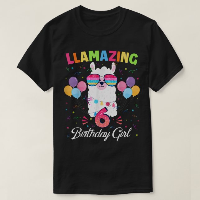 6 års gammal lamazing Birthday Girl 6e Cute Llama T Shirt (Design framsida)