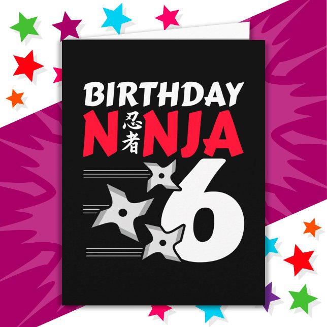 6 års gammal Ninja Party Stars Kids 6e födelsedag Kort (Skapare uppladdad)