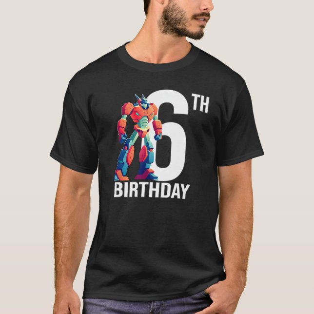6 års gammal Shirt 6e Birthday Boy Coola Robot T (Framsida)