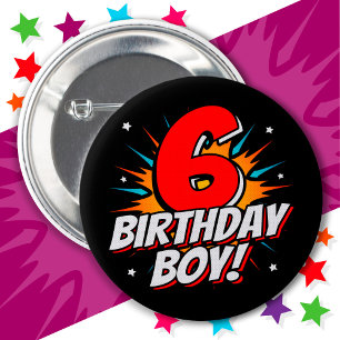 6 års gammal superhjälte Birthday Boy 6e Birthday Knapp