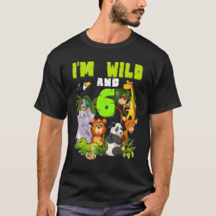 6 års gammal Vild Zoo Theme Birthday Safari Jungle T Shirt