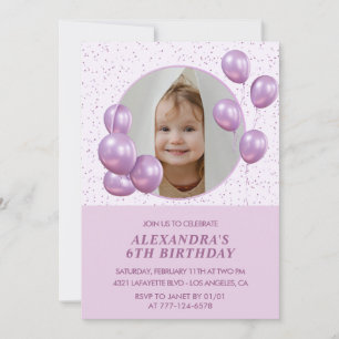 6-års inbjudan Ballonger Foto Lila