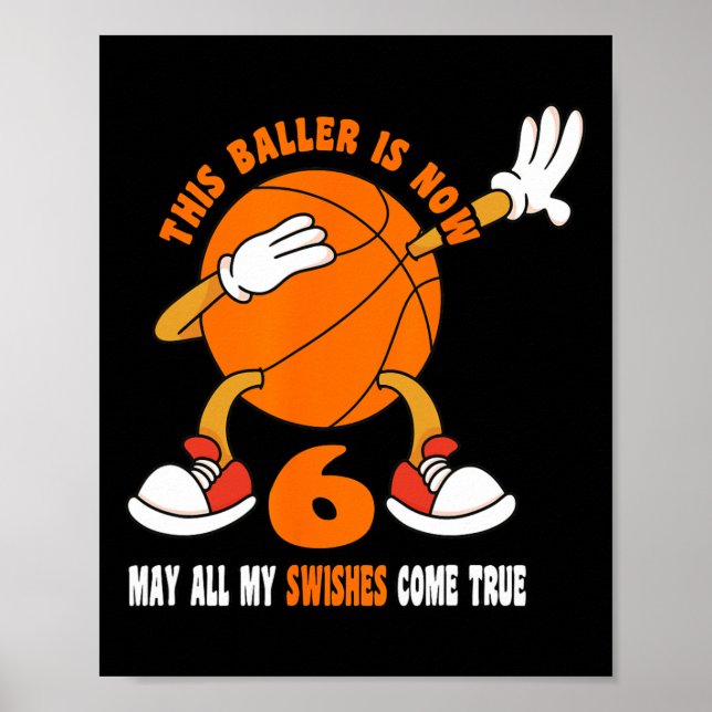 6 års Lycklig-6e-födelsedag Basketball 6e Poster (Framsidan)