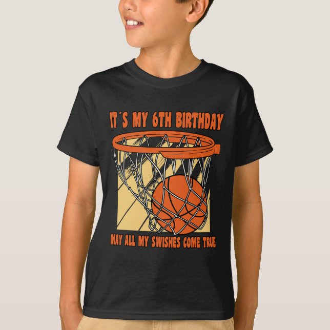 6 års Lycklig-6e-födelsedag Basketball 6e T Shirt (Framsida)