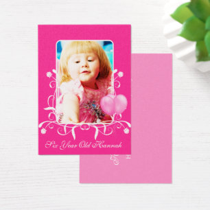 6 års Rosa av gamla flickors födelsedag med fotoko Visitkort