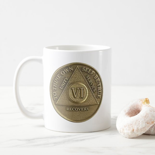 6 Års Sobriety Medalj Mynt Glad årsdag Kaffemugg (Med munk)