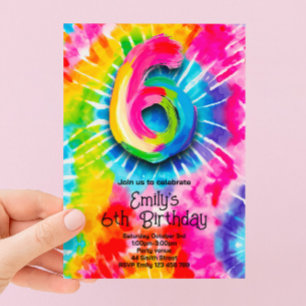 6-års Tie Dye-födelsedag Inbjudningar