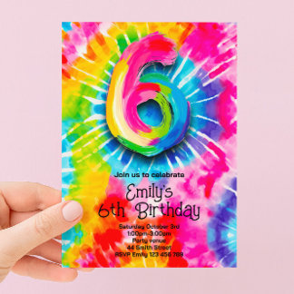 6-års Tie Dye-födelsedag Inbjudningar