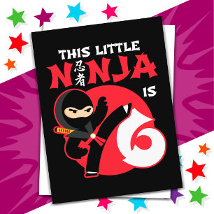 6-årsdag 6 år gammal barnkalas Liten ninja 6 Vykort