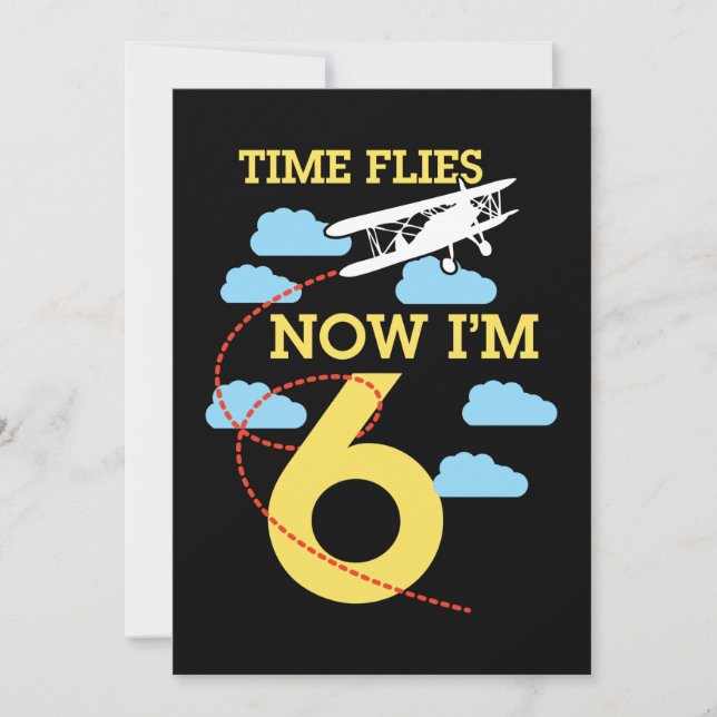 6-årsdag Pojkar Flygplan 6 år gammal Födelsedag Inbjudningar (Framsida)