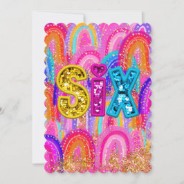 6-årsdag Regnbåge Pailletter Tack Kort