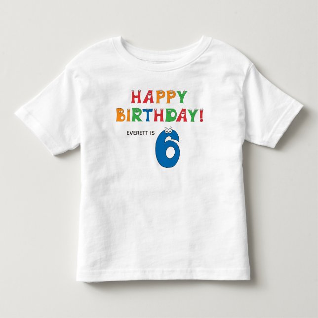 6-årsfödelsedag Färgglada alfabet med förnamn T Shirt (Framsida)