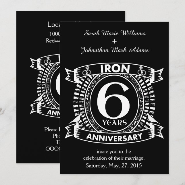 6-årsjubileum för bröllop distressed vapen inbjudningar (Fram/baksida)