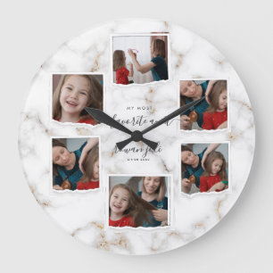 6 Åtta fotokollage Faster Modern Elegant Familj Stor Klocka