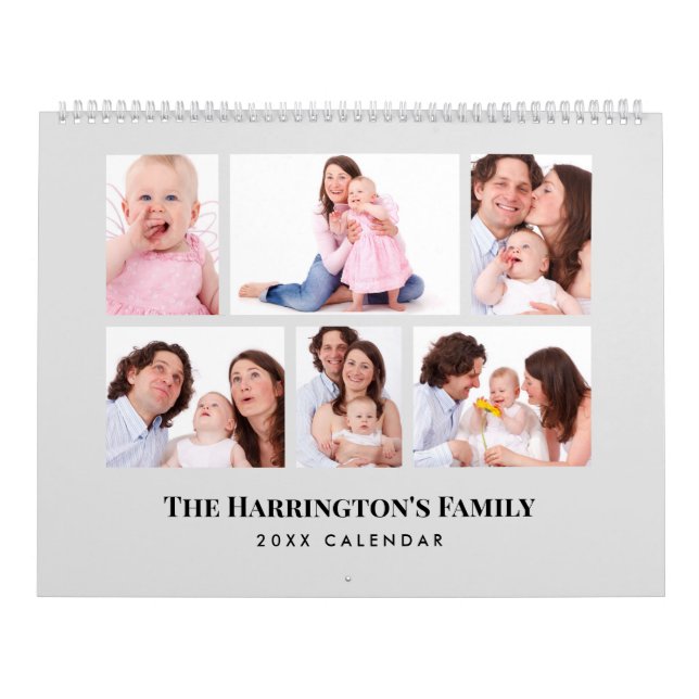 6 avsnitt Familjefotominimalistisk Grått Ramar Kalender (Omslag)