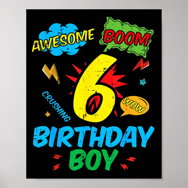 6 Birthday Boy Comic Cool 6th Bday Superhero Party Poster (Framsidan)