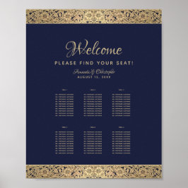 6 Bord Blått Bröllop-passagerardiagram Guld Ro Poster