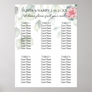 6 Bord Blommigt, Bröllop sätesdiagram för Grey-sät Poster