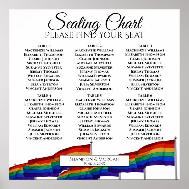 6 Bord Bröllop Placeringsplan Gay Pride Flaggor Poster (Framsidan)