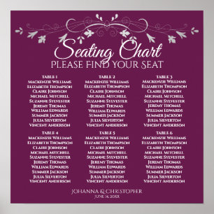 6 Bord Chic, sätesdiagram för Silver & Cassis Bröl Poster