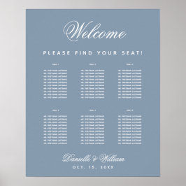 6 Bord Dusty Blue Simple Bröllop Seite Chart Poster
