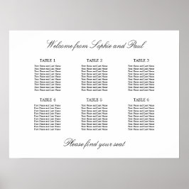 6 Bord Elegant Minimalistisk Placeringsplan Poster