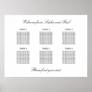 6 Bord Elegant Minimalistisk Placeringsplan Poster