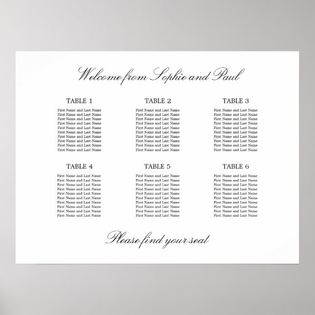 6 Bord Elegant Minimalistisk Placeringsplan Poster (Framsidan)
