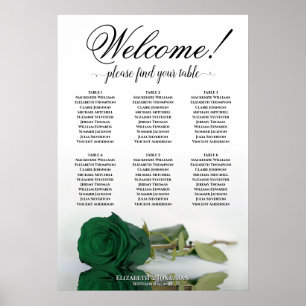 6 Bord Elegant Smaragdgrön Ros Sittplatskarta Poster
