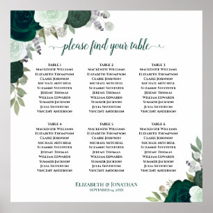 6 Bord Emerald Grönt Blommigt Bröllop sätesdiagram Poster
