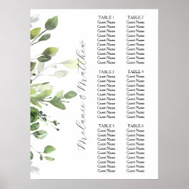 6 Bord Eucalyptus Greenery Bröllop-sätesdiagram Poster
