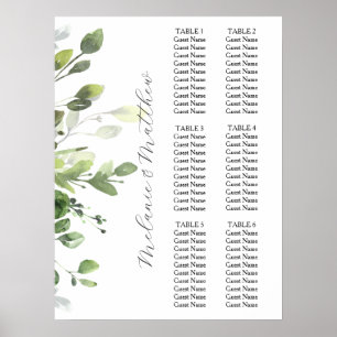 6 Bord Eucalyptus Greenery Bröllop-sätesdiagram Poster