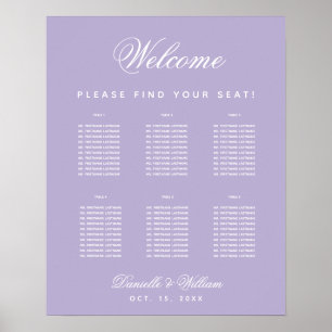 6 Bord Lavender Bröllop Lila Sittdiagram Poster