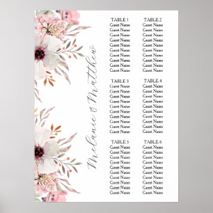 6 BORD Sätesdiagram för Rustic Boho Blommigt Brö Poster