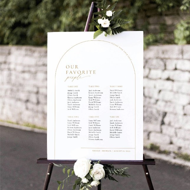 6 Bord Välkommen Placeringsplan Poster (Elegant Arch Seating Chart Our Favorite People)