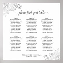 6 Bord Wedding Placeringsdiagram Silverfransar Vit