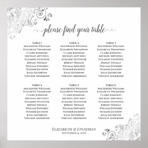 6 Bord Wedding Placeringsdiagram Silverfransar Vit Poster